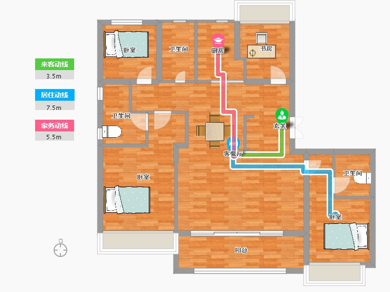 浙江省-杭州市-西房杭语宸鹭院建面139m²-105.00-户型库-动静线