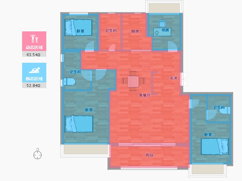 浙江省-杭州市-西房杭语宸鹭院建面139m²-105.00-户型库-动静分区