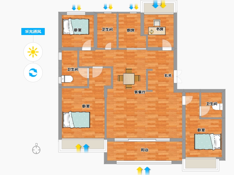 浙江省-杭州市-西房杭语宸鹭院建面139m²-105.00-户型库-采光通风