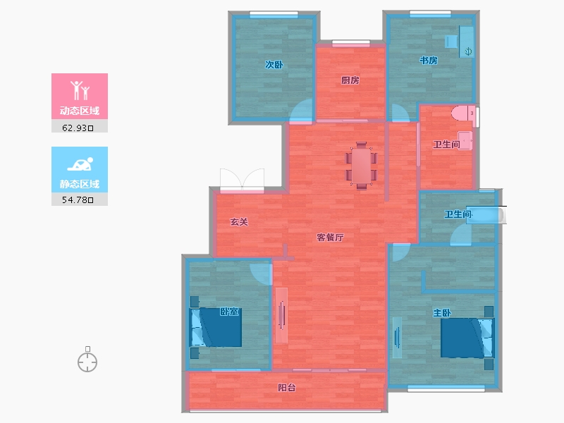 浙江省-杭州市-金科碧桂园博翠府8,1,7号楼建面135m²-108.05-户型库-动静分区