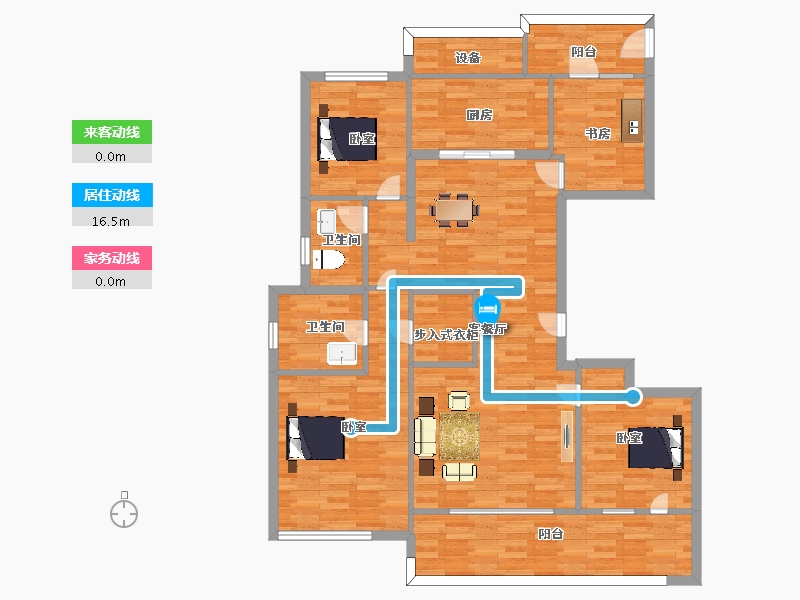 浙江省-杭州市-招商闻博花城C户型153m²-122.40-户型库-动静线