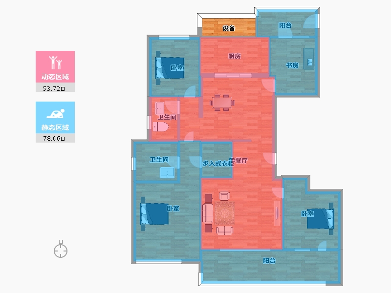 浙江省-杭州市-招商闻博花城C户型153m²-122.40-户型库-动静分区