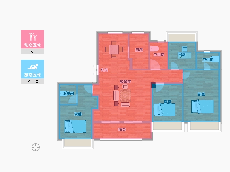 浙江省-杭州市-西房杭语宸鹭院建面143m²-108.55-户型库-动静分区