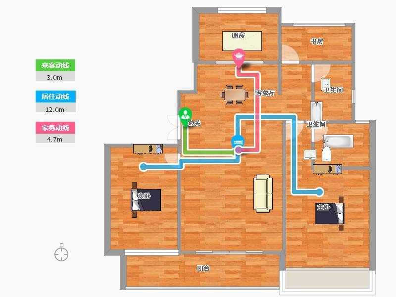 浙江省-杭州市-随塘17,18,26,27,建面105m²-84.00-户型库-动静线