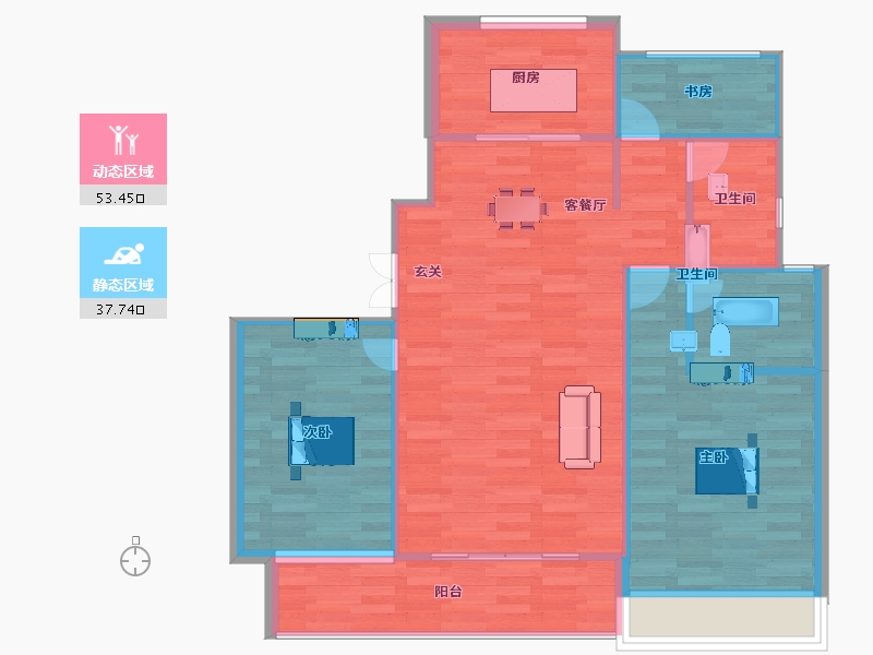 浙江省-杭州市-随塘17,18,26,27,建面105m²-84.00-户型库-动静分区