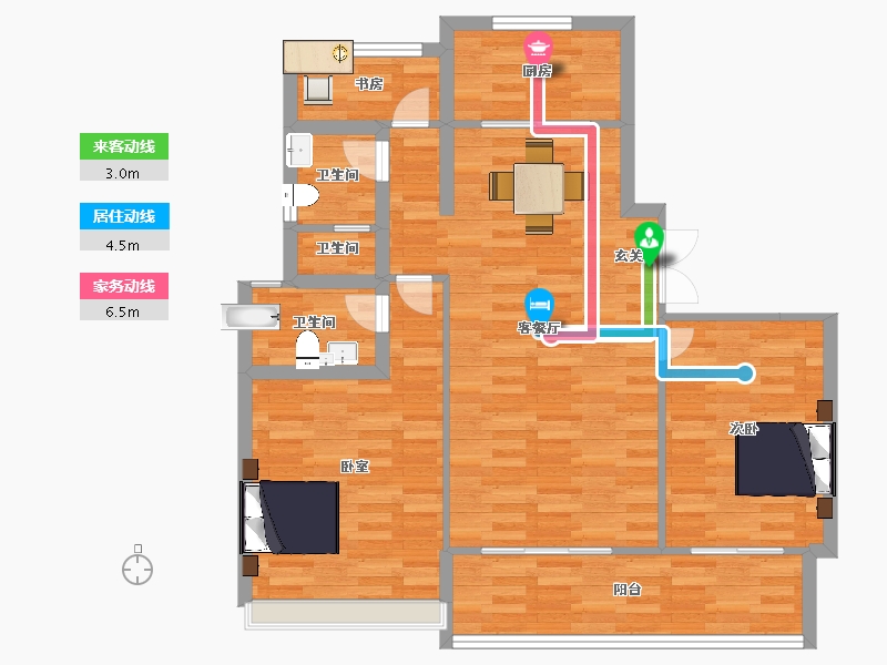 浙江省-杭州市-随塘17,18,26,27,20建105m²-84.00-户型库-动静线