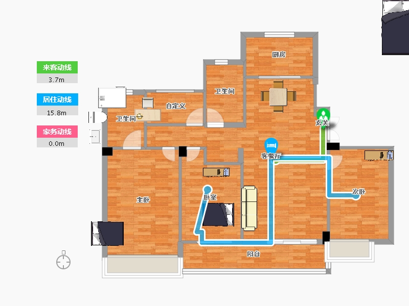 浙江省-杭州市-随塘22,21,25,19号楼建面128m²-102.43-户型库-动静线