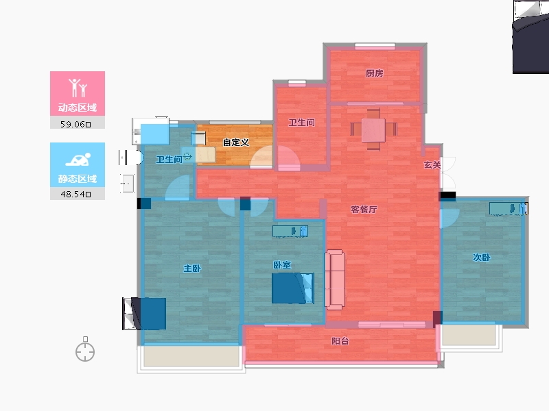 浙江省-杭州市-随塘22,21,25,19号楼建面128m²-102.43-户型库-动静分区