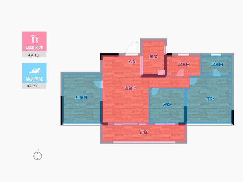 浙江省-杭州市-德信大家运河云庄建面105m²-84.01-户型库-动静分区