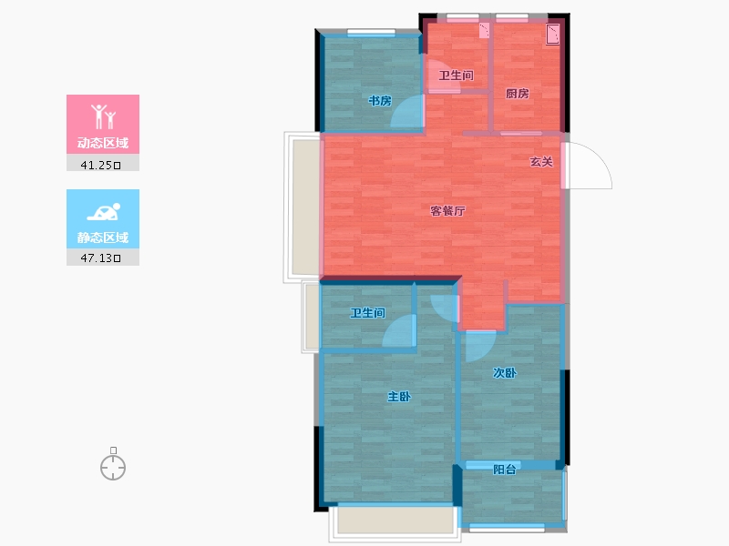 浙江省-杭州市-德信大家运河云庄建面99m²-79.20-户型库-动静分区