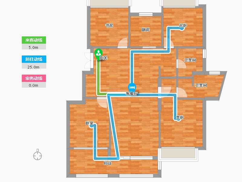 浙江省-杭州市-新湖金色池塘建面128m²-102.40-户型库-动静线