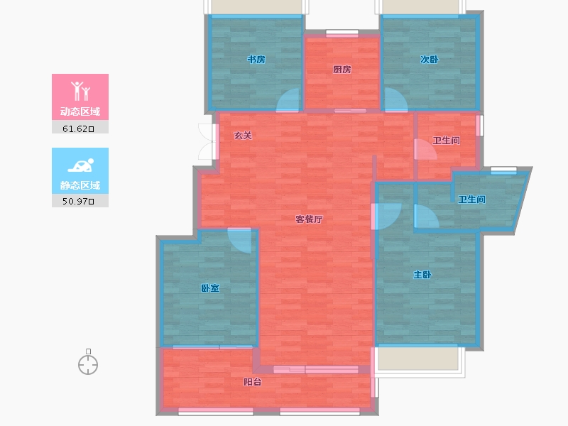 浙江省-杭州市-新湖金色池塘建面128m²-102.40-户型库-动静分区