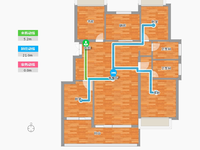 浙江省-杭州市-新湖金色池塘建面133m²-106.24-户型库-动静线