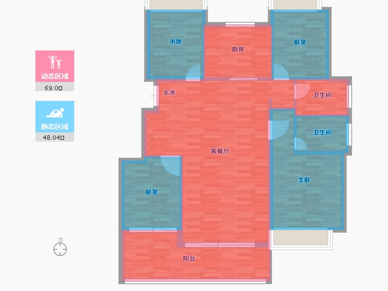 浙江省-杭州市-新湖金色池塘建面133m²-106.24-户型库-动静分区