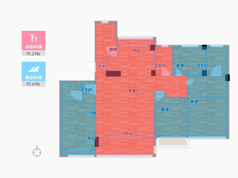 浙江省-杭州市-地铁万科天空之城建面168m²-134.40-户型库-动静分区