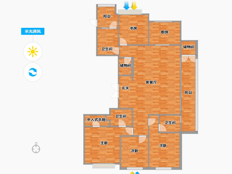 浙江省-杭州市-杭州壹号院13号楼182m²-142.97-户型库-采光通风