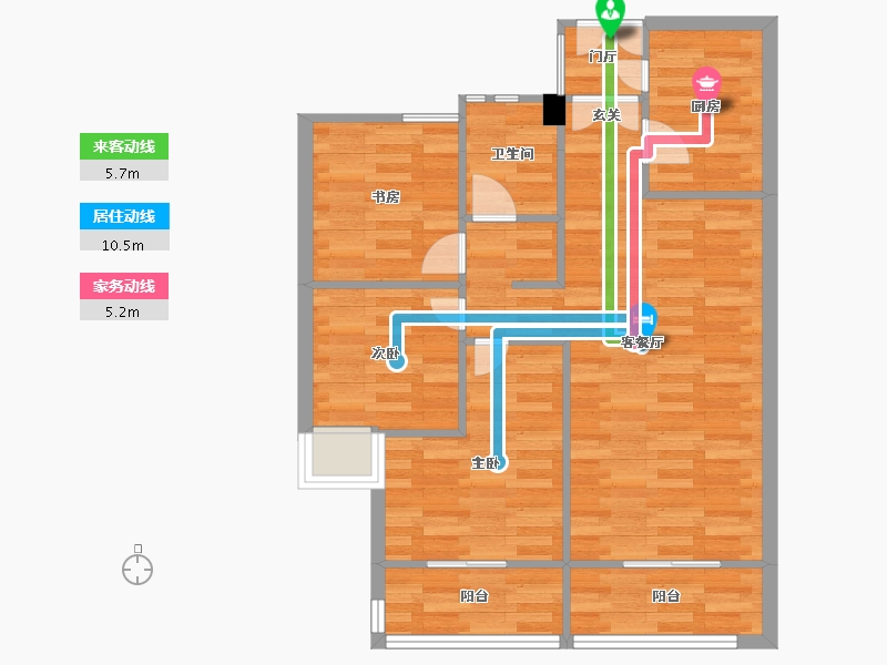 浙江省-杭州市-远洋西溪公馆建面85m²-68.34-户型库-动静线