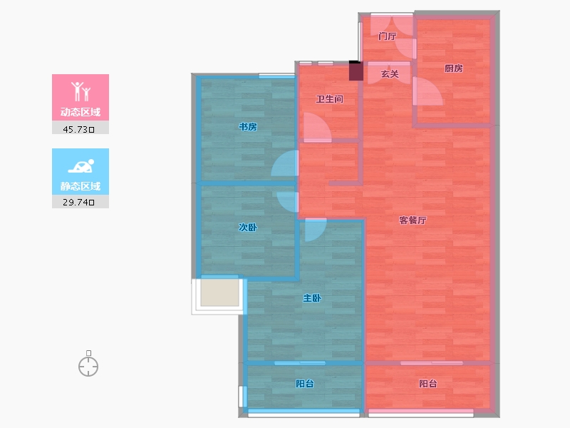 浙江省-杭州市-远洋西溪公馆建面85m²-68.34-户型库-动静分区