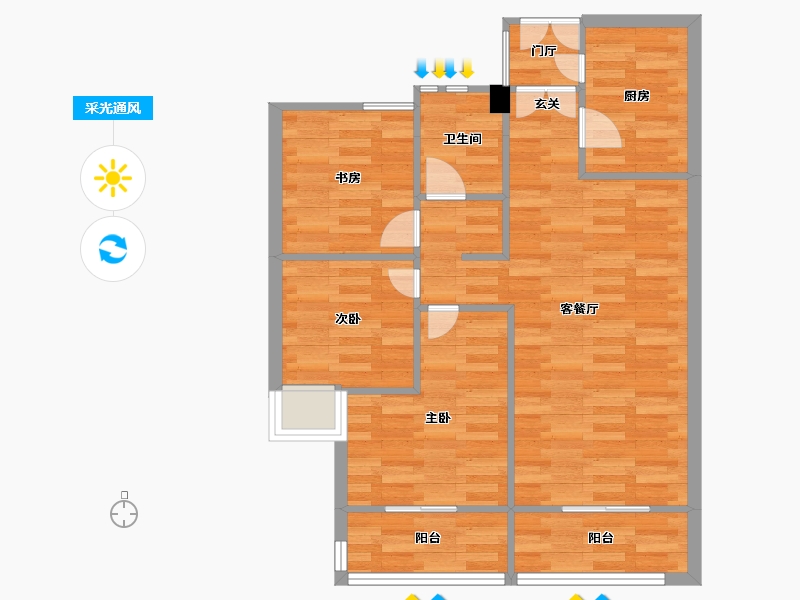 浙江省-杭州市-远洋西溪公馆建面85m²-68.34-户型库-采光通风