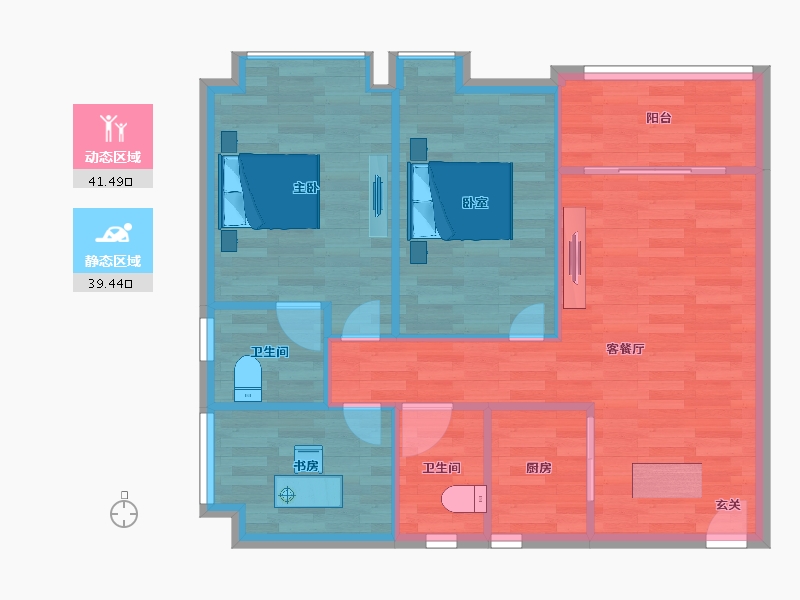 广东省-广州市-云星钱隆天誉B3栋,B4栋-73.80-户型库-动静分区