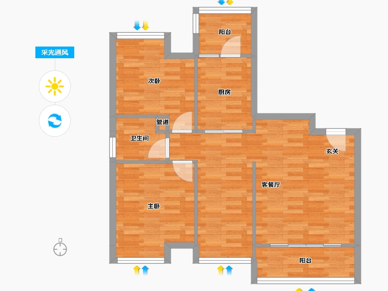 广东省-广州市-卓粤卓雅名苑4栋83m²-68.78-户型库-采光通风