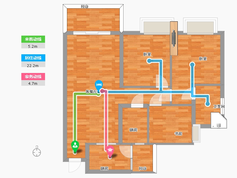 广东省-广州市-顺欣花园34栋04户型98m²-76.23-户型库-动静线