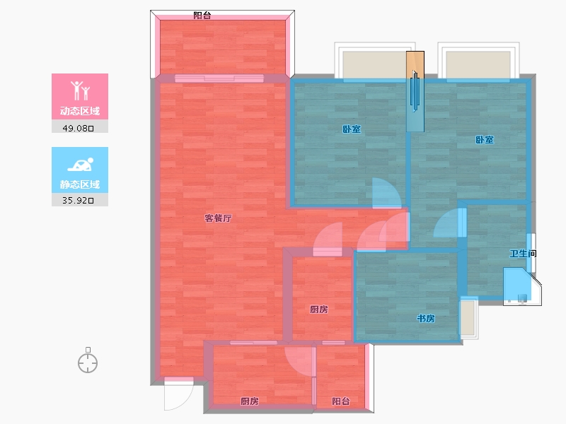 广东省-广州市-顺欣花园34栋04户型98m²-76.23-户型库-动静分区