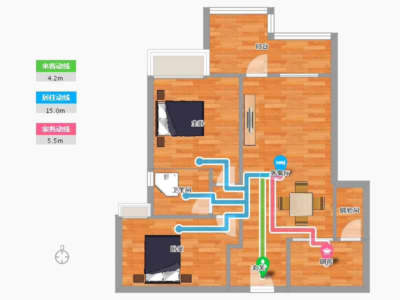 广东省-广州市-宏润天睿1栋,2栋建面78m²-64.65-户型库-动静线