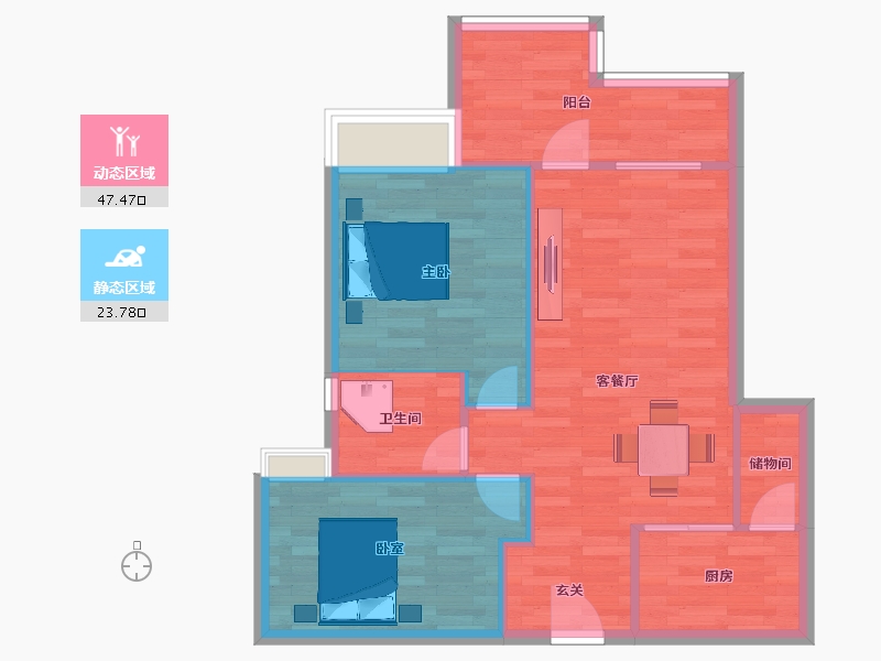 广东省-广州市-宏润天睿1栋,2栋建面78m²-64.65-户型库-动静分区