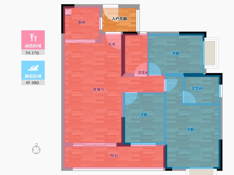 广东省-广州市-碧桂园荔山雅筑35栋,37栋建面120m²-96.00-户型库-动静分区