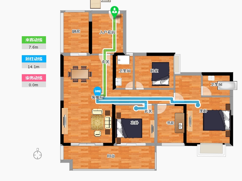 广东省-广州市-珠光御景山水城17栋建面142m²-113.60-户型库-动静线