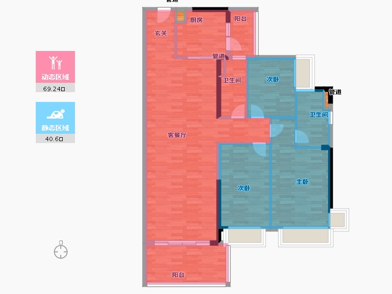 广东省-广州市-森悦华庭125平3房2厅2卫户型125m²-99.37-户型库-动静分区