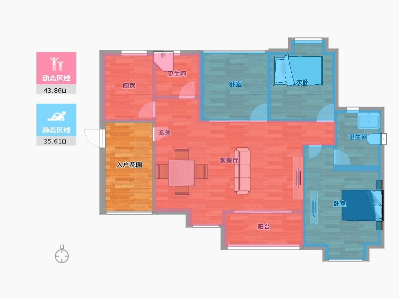 广东省-广州市-珠光御景山水城14栋,15栋建面100m²-80.00-户型库-动静分区