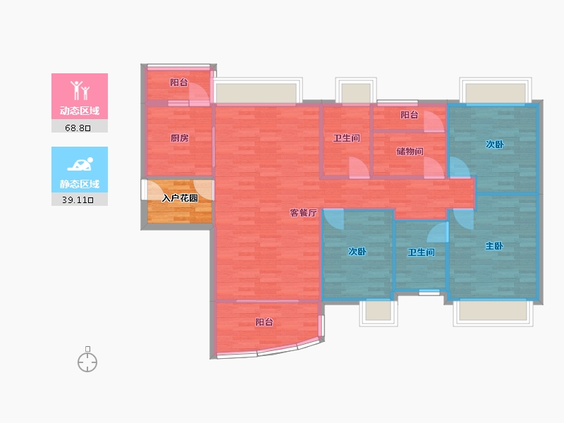 广东省-广州市-星河山海湾G24栋,G23栋,G25栋128m²-102.40-户型库-动静分区