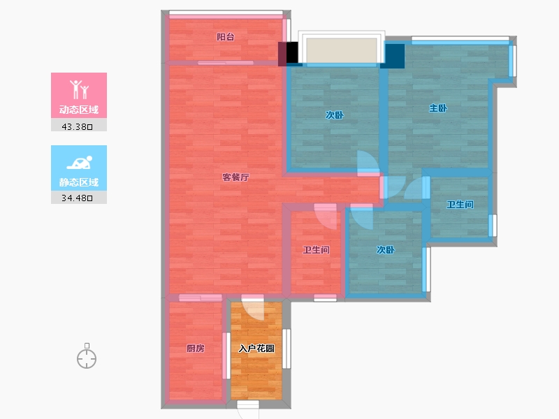 广东省-广州市-藏珑府1,2栋90m2-71.99-户型库-动静分区