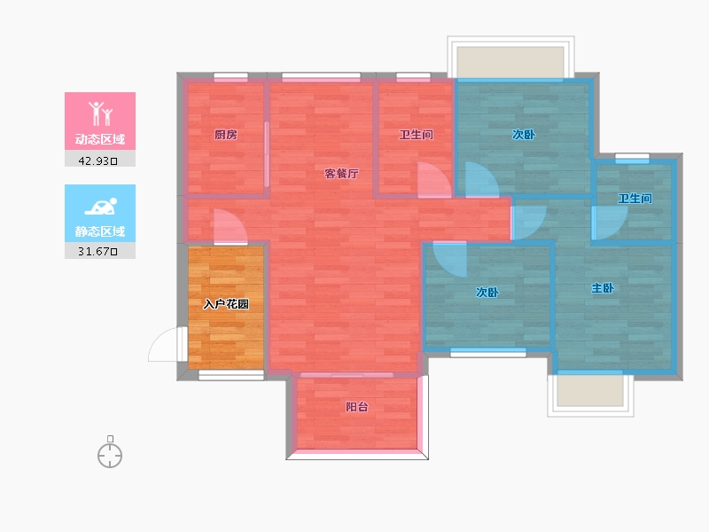 广东省-广州市-恒展江山时代花园10栋91m²-72.79-户型库-动静分区