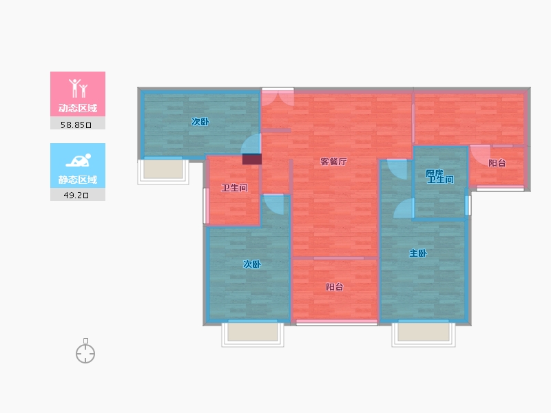 广东省-广州市-大宏锦绣B1栋,B2栋123m²-98.39-户型库-动静分区