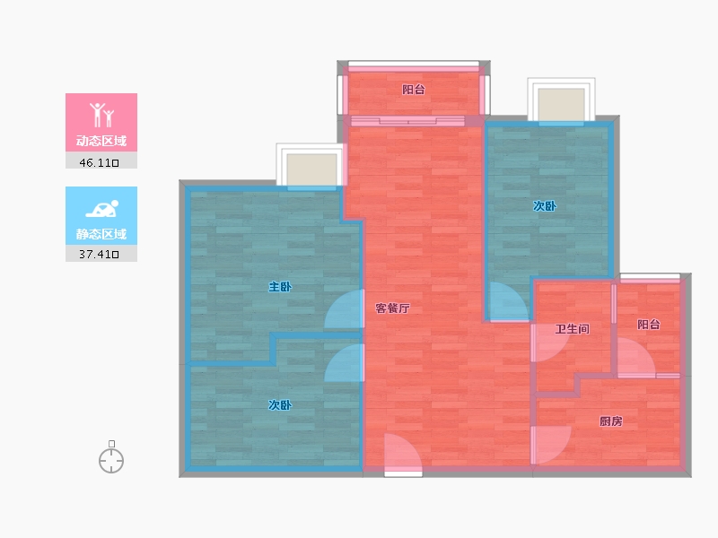 广东省-广州市-大宏锦绣自编C1栋,自编C2栋95m²-76.00-户型库-动静分区