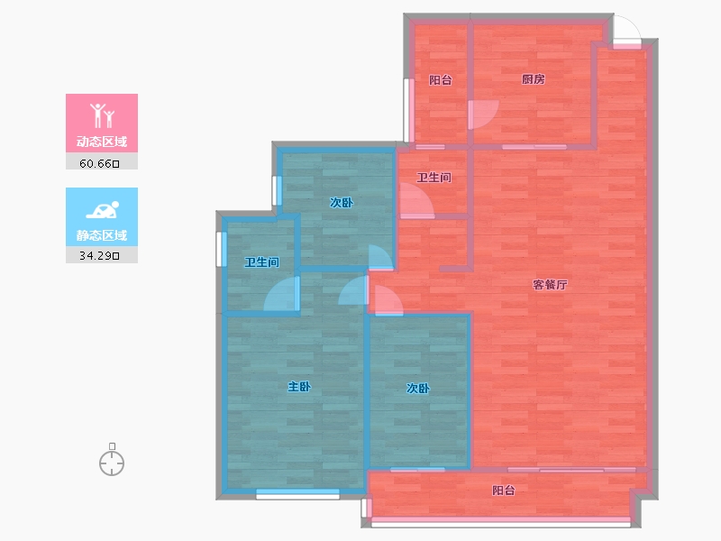 广东省-广州市-广州碧桂园樾时光熙苑1栋3梯108m2-86.43-户型库-动静分区