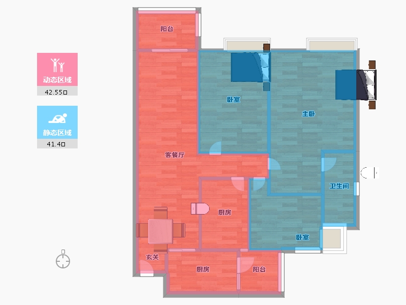 广东省-广州市-合家和府A2幢建面95m²-76.00-户型库-动静分区