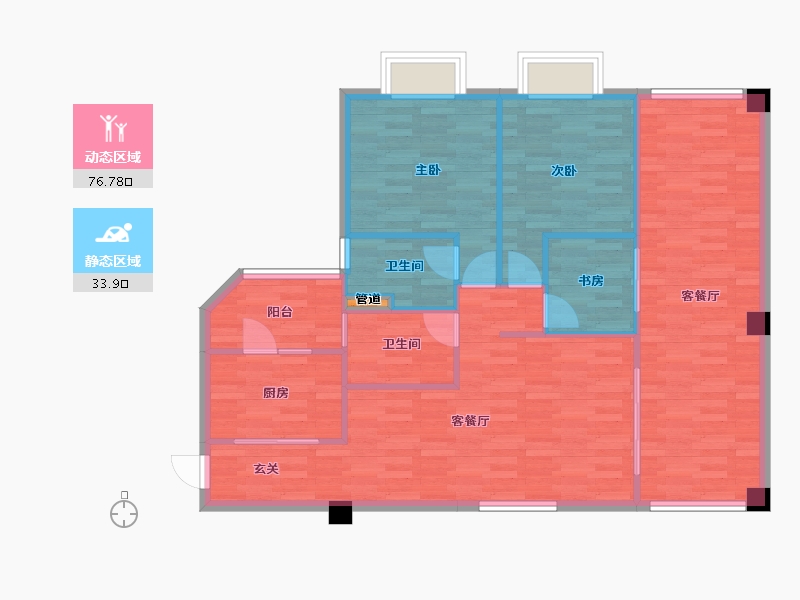 广东省-广州市-时代康桥15栋,16栋112m²-101.44-户型库-动静分区