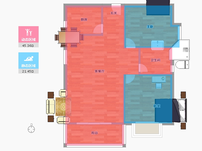 广东省-广州市-紫泉流溪湾翠峰8栋建面76m²-60.80-户型库-动静分区