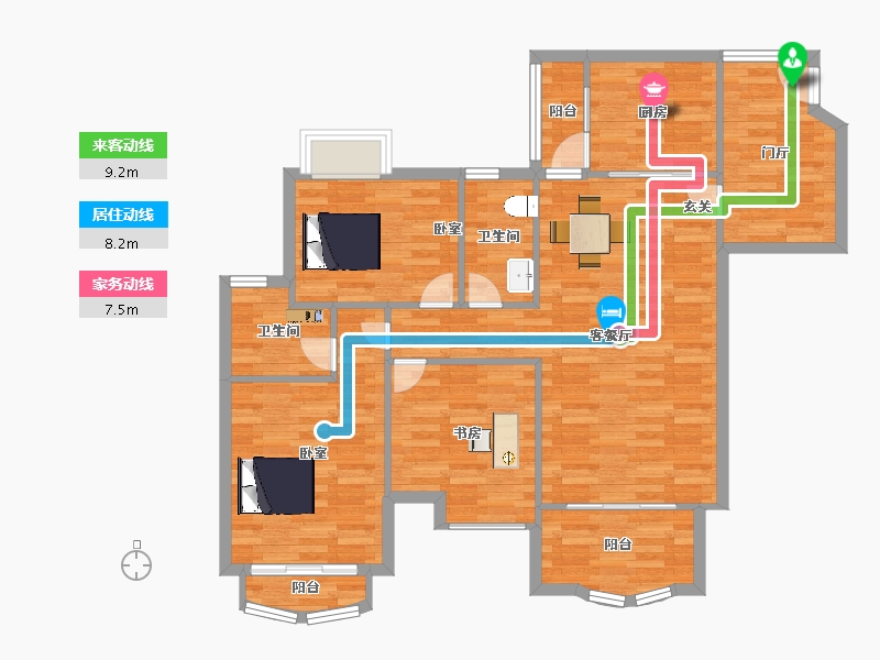 广东省-广州市-莱茵水岸绿茵苑建面93m²-101.50-户型库-动静线