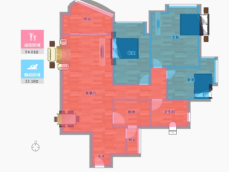 广东省-广州市-景业荔都6栋,8栋建面99m²-79.21-户型库-动静分区