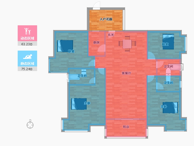 广东省-广州市-欣荣宏御泉湾1栋,2栋建面161m²-135.91-户型库-动静分区