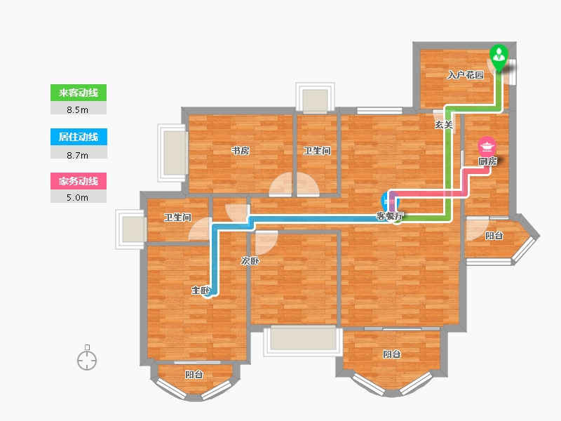 广东省-广州市-莱茵水岸建面122m²-98.83-户型库-动静线