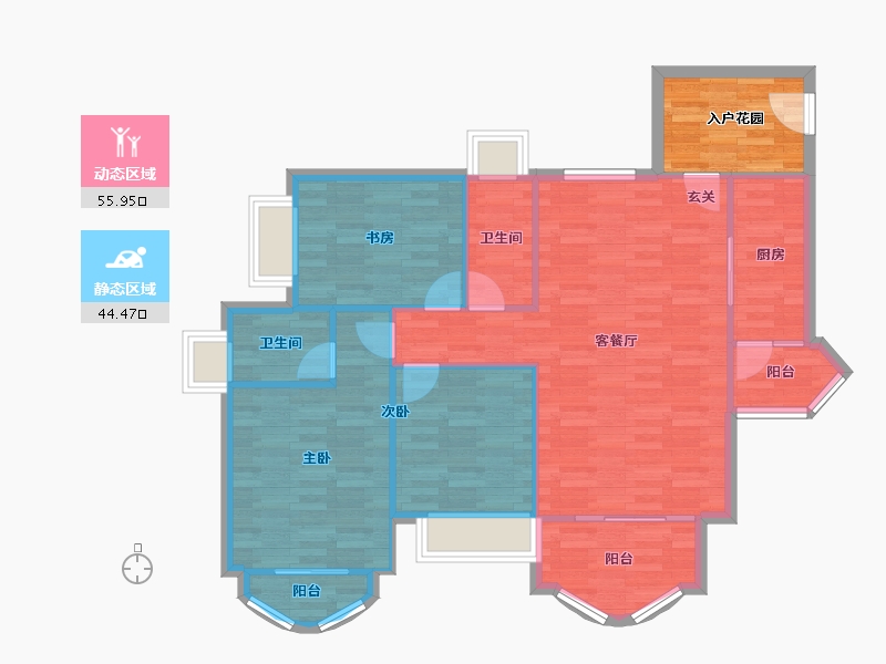 广东省-广州市-莱茵水岸建面122m²-98.83-户型库-动静分区