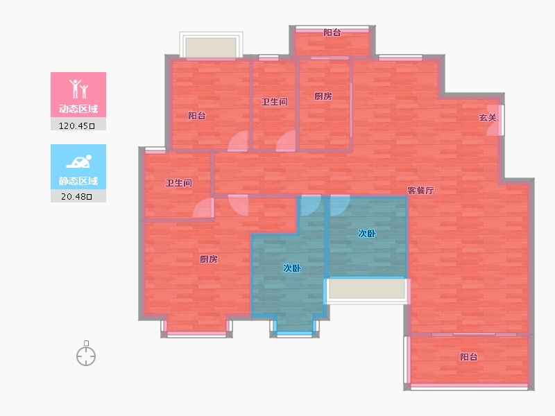 广东省-广州市-紫泉流溪湾翠峰3栋建面162m²-129.60-户型库-动静分区