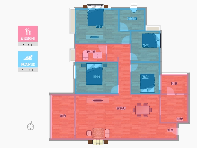 广东省-广州市-宏诚海峰花园9栋建面134m²-107.20-户型库-动静分区