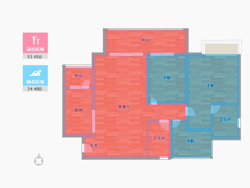 广东省-广州市-合家和府A2幢建面97m²-77.60-户型库-动静分区